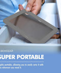Person holding Magnetic Locker Mirror Grab And Go 5 By 7 Inches Portable Gray for lockers and metal surfaces.