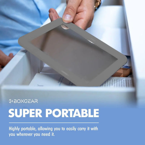 Person holding Magnetic Locker Mirror Grab And Go 5 By 7 Inches Portable Gray for lockers and metal surfaces.