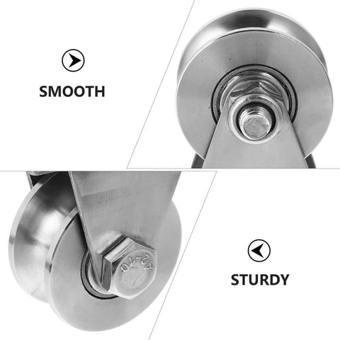 Heavy Duty Sliding Door Rollers With Double Bearings U Groove Track Wheels Stainless Steel Easy Install Triangular Bracket Pulley System