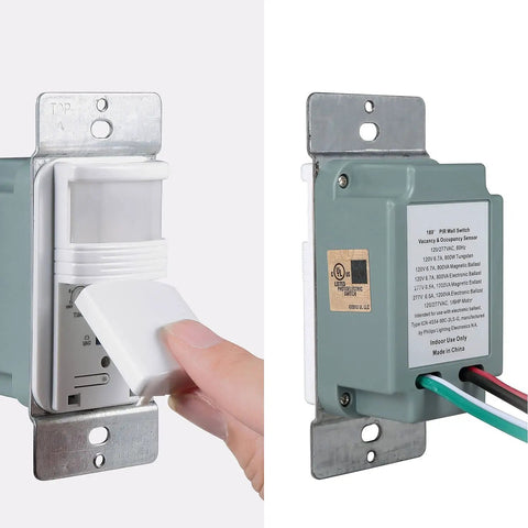 Front and back view of Motion Sensor Light Switch With Neutral Wire Required For Single Pole In Wall Occupancy Sensor