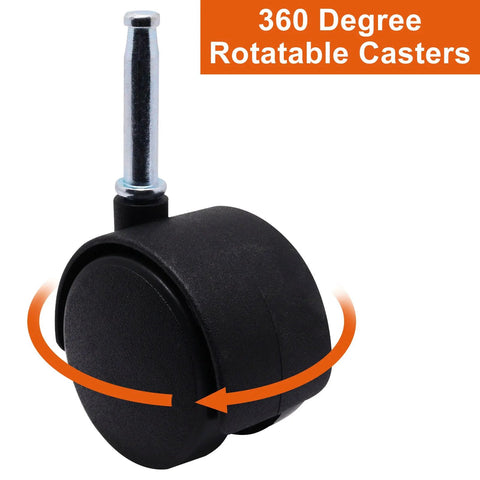 Close-up of a black 2-inch nylon swivel caster with M8 grip-neck stem