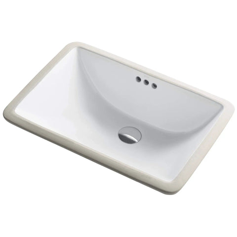 Top view of Elavo 21 Inch Rectangular Undermount White Porcelain Bathroom Sink With Overflow, Scratch-Resistant Ceramic Surface