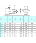 Get 10 Crazy Strong Flat Head Threaded Insert Nuts For Your Metal Jobs With Knurled Grip Preventing Spins During Install And Top Class Aluminum Steel Build For M3 To M12 Bolt Sizes That Look Super Cool And Work Epic size chart with dimensions for M3 to M12 threaded insert nuts in zinc steel.
