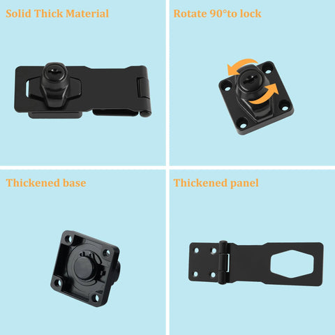 Keyed Hasp Lock 4 Inch Heavy Duty Pack Lock Clasp for Cabinets, Closets, Drawers, Barns, Fences and Garage Doors Black Zinc Alloy with Keys