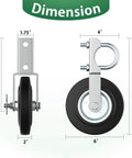 Dimensions of Heavy Duty Gate Wheels Two Pack Slick Support Casters For Metal Swing Gates, sizes 1.75" x 2" x 8" and 4" x 10.5".