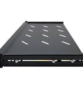 Fully Extendable 1U Keyboard Tray Universal 19 Rack Mount Sliding Console Shelf For Network Equipment Servers Featuring No Fuss Installation And Straight Up Durable Build Pack Of Two, showing top view of ventilated steel surface.