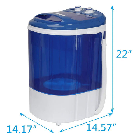 Compact Portable Washing Machine Single Tub 5.7 Lbs Capacity Slick Setup For Dorm Rooms Apartments And Rv Trips Lightweight Semi Automatic Laundry Unit with blue exterior.
