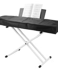 Gig-Ready Universal 88-Key Keyboard Dust Cover With Waterproof Leatherette Shell Soft Felt Lining For Scratch-Free Protection And Music Stand Slit Large 52.8 By 22.4 Inch Protector For Home Studio And Music Store Keyboards on a white X-stand