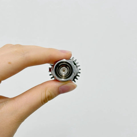 Five Pack Heavy Duty Chrome Brass Fire Sprinklers Automatic Thermal Trigger Built Like A Tank For Home And Business Up To Sixty Eight Degrees Celsius Three Quarter Inch Upright Design, showing an upright fire sprinkler head held in a hand.