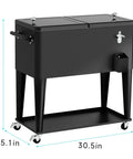 80 Quart Rolling Ice Chest Cart Portable Outdoor Beverage Cooler With Bottle Opener And Cap Collector And Storage Shelf For Patio Party Barbecue Beach Activities Black, 33x30.5x15.1 inches