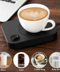 Smart Desk Mug Warmer With Three Adjustable Heat Modes And Built In Safety Timer For Auto Shut Off, white cup on black warmer.