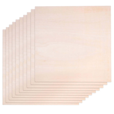 Front view of Basswood craft sheets, 12x12 in, 1/16 in (1.5 mm) thick, 10-pack, natural smooth wood