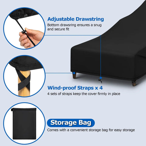 Chaise Lounge Covers Two Pack Waterproof Outdoor Protectors With Windproof Straps For All Weather Protection, storage bag shown