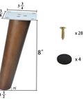 Angled 8 Inch Slanted Wood Furniture Legs Set Of 4 For Ottomans Benches And Coffee Tables In Walnut Finish with hardware