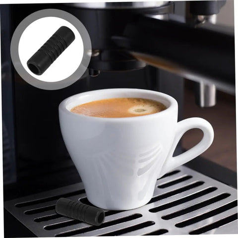 2 Pack Heat Resistant Steam Wand Covers For Espresso Machines Rubber Insulation Sleeve To Prevent Burns Fits Various Steam Pipes Barista Safety Gear Essentials shown installed on espresso machine with a close-up insert.