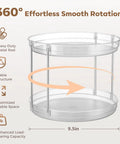 Two Pack Two Tier Clear Acrylic Lazy Susan Turntable Organizer, 9.5in diameter, 9.8in tall for kitchen and bathroom use.