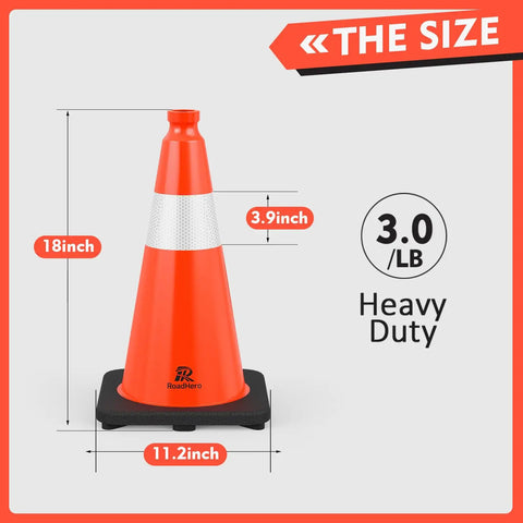 4 Pack 18 Inch Traffic Safety Cones With Heavy Duty Black Weighted Base, Orange PVC Cones With Reflective Collar for size reference