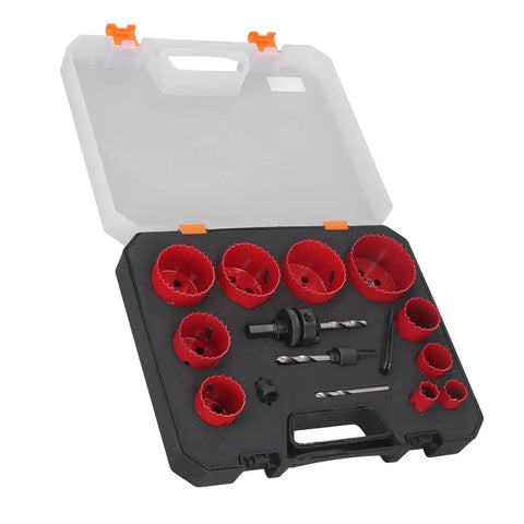 Super Cool Universal Hole Saw Set Cutting 3 To 2.5 Inch For Metal Wood And Plastic With Durable Hss Blades Fast Install No Tools And Handy Storage Box That Is Totally Rad For Any Home Repair Project, red hole saws in case