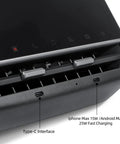 Slick Aftermarket Rear Seat Entertainment Screen For Tesla Model 3 And Model Y With 8.66 Inch HD Touchpad showing Type-C interface and fast charging.
