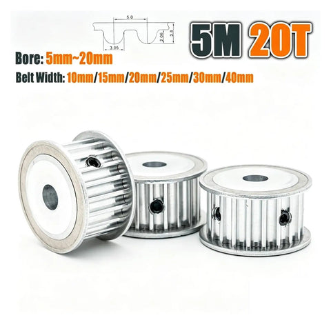 Premium HTD 5M Timing Pulley With 20 Teeth And 5mm Pitch AF Design Fits 5 To 20mm Bore for various belt widths and applications.