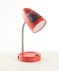 Spiderman Switch Operated LED Desk Lamp With USB Charging Outlet For Kids, 5.5x5.5x13 inch with comic graphics shade, side view