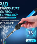 Hand using 60W Soldering Station with LCD Digital Display and Celsius Fahrenheit Readout on wires with fast heat up feature.