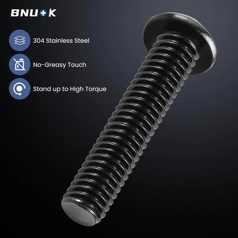 30 Pack 5/16-18 X 3/4 Inch Button Head Socket Cap Bolts 304 Stainless Steel Fully Threaded black zinc plated bolt close-up.