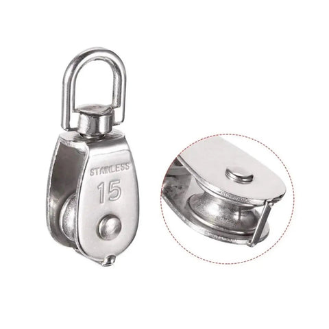 Heavy Duty Stainless Steel Pulley Wheel Set M15 1 2 4 Pieces Lifting Single Pulley Roller Rotating Rope System 304 Stainless Steel Construction Built Tough For Any Lifting Job, M15 stainless steel pulley with 360 swivel