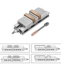Heavy Duty Machine Vise Featuring Rock Solid Flat Nose Jaws Six Inch Double Opening Bench Clamp Delivering Hardcore Clamping Power For Precision Work And Cnc Jobs with detailed design and components.