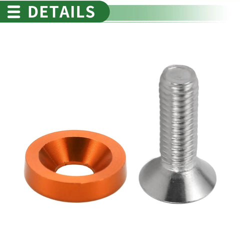 Universal Car Modification M6 Gasket Bolt For License Plate Frame, M6x1.0, Aluminum Alloy, Orange, 1 Set, Easy Install