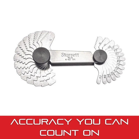 Steel Screw Pitch Gauge with Locking Device, 4-42 TPI Range, 30 Leaves, Heavy Duty Metal Tool, Top View on White Background