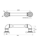Technical drawing of Ten Pack Matte Black Industrial Pipe Style Cabinet Pulls with dimensions, center to center 128mm, 6in overall length.