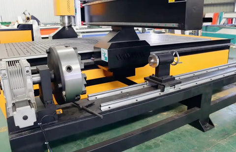 4 Axis CNC Router Machine For Wood And Soft Metal With Rotary Axis For 3D Engraving And Cutting, close-up of rotary axis and frame