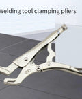 Heavy Duty Parrot Nose Locking Pliers For Welding Grip Clamping Pipes And Bolts With Adjustable Serrated Jaws For Vehicle Body Repair And Shop Maintenance Hand Tool Workhorse, showing serrated jaws in use.