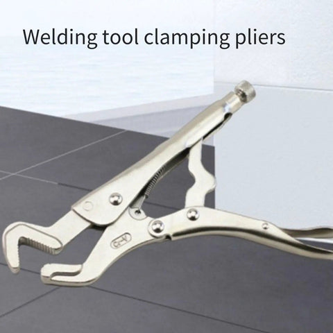 Heavy Duty Parrot Nose Locking Pliers For Welding Grip Clamping Pipes And Bolts With Adjustable Serrated Jaws For Vehicle Body Repair And Shop Maintenance Hand Tool Workhorse, showing serrated jaws in use.