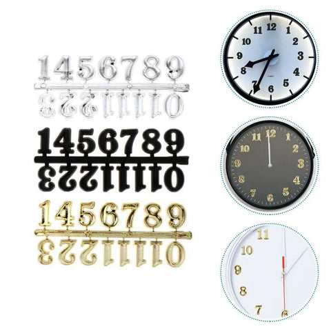 Easy Diy Clock Numeral Kit Three Sets Replacement Dial Numbers For Wall Clocks With Arabic Numerals Measuring 5.23 By 2.28 Inches In Black Silver And Gold For Quick Repair And Stylish Home Decor showcasing black, silver, gold numerals and clock faces.