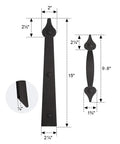 Heavy Duty Decorative Garage Door Hardware Kit Featuring Tough As Nails Steel Handles And Silent Damping Hinges 15 inch steel hinge and handle dimensions.