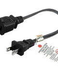 Short Polarized US Two Prong Extension Cord With Dual Outlets, 10A 125V Nema 1 15P To 1 15R, UL Listed, SPT 2 Wire in black