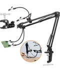 Third Hand Soldering Station With Adjustable Gooseneck Arms And PCB Holder Welding Help Tool For Precise Desoldering And Electronics Repair Perfect For DIYers Makers And Hobbyists showing full extended setup.