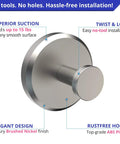 2-Pack Suction Cup Hooks For Shower And Bathroom No Drilling Towel Holder with twist lock design and brushed nickel finish
