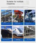 Various industries including construction, new energy, petrochemical, shipbuilding, railway, and light industry represented in images.