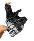 CT50 Optical Fiber Cleaver Dead On Cuts For Fiber Cable Splicing Multi Strand Compatible, showing internal mechanism and fiber alignment in use.