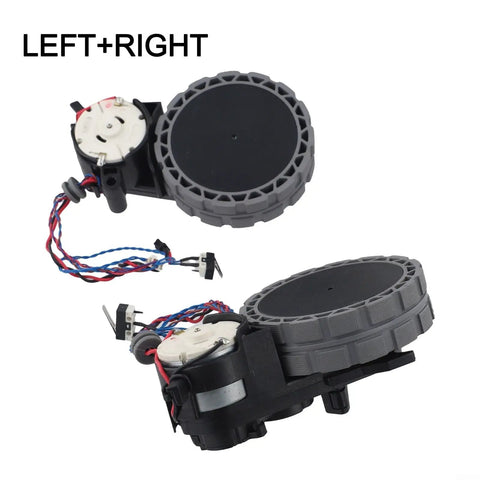 Left and Right Wheel Set for X1 X2 Turbo Robot Vacuum Cleaner Replacement Part, grey wheels with attached wiring, smooth glide capability.