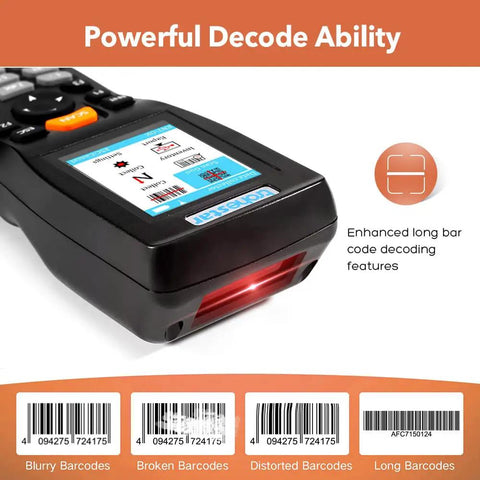 Pro Grade Wireless Barcode Scanner With Rechargeable Battery And 2 4 Ghz Rf Transceiver For Hassle Free Warehouse Inventory Tracking And Store Checkout Scanning displaying powerful decode features.