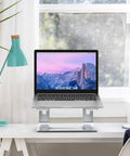 Aluminum Laptop Stand With 6 Inch Elevation, Ergonomic Detachable Notebook Riser, holding laptop on desk