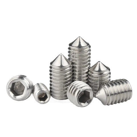 Killer Grade M3 X 12mm Cone Point Set Screws 40 Pcs Hex Socket Cap Screw Kit Pointed Tip 304 Stainless Steel in various sizes.