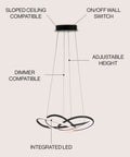 Diagram of 25 Inch Black Modern Abstract LED Pendant Light With Integrated Dimmable Function Metal Chandelier for dining room