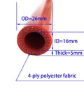 Close-up view of Beefed Up Silicone Hose 16mm ID 3.28Ft Reinforced High Temp 350F 4 Ply With 5mm Wall, showing 26mm OD.