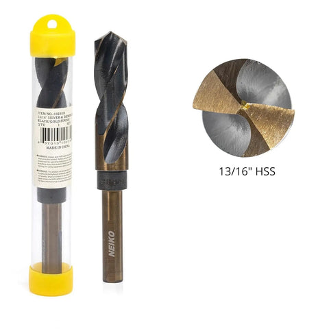 Beefy Heavy Duty Drill Bit Set For Drill Press With High Speed Steel One Half Inch Shank Eight Piece Pack Sizes Nine Sixteenths To One Inch Versatile For Plastic Copper Stainless Steel And More, 13/16 inch bit detail