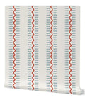 Top Shelf Vinyl Wallpaper Featuring Subtle Leather Grain And Eclectic Funky Patterns, 2x27 ft, white with blue and red patterns.